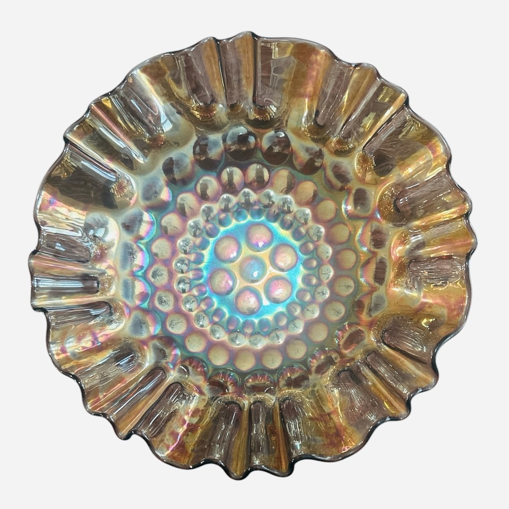 Vintage Fenton Carnival Glass Amethyst Coin Dot Ruffled Edge Bowl